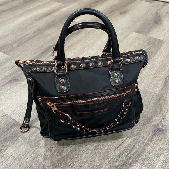 MZ Wallace Leather and Nylon Gold Studded Tote Purse Shoulder